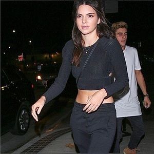 Jonathan Simkhai Ribbed knit Cut Out Long Sleeve Black Crop Top